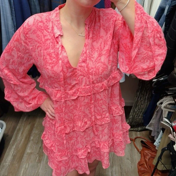 Karlie Pink Ruffle Tiered Dress Size Medium‎ - Picture 3 of 12